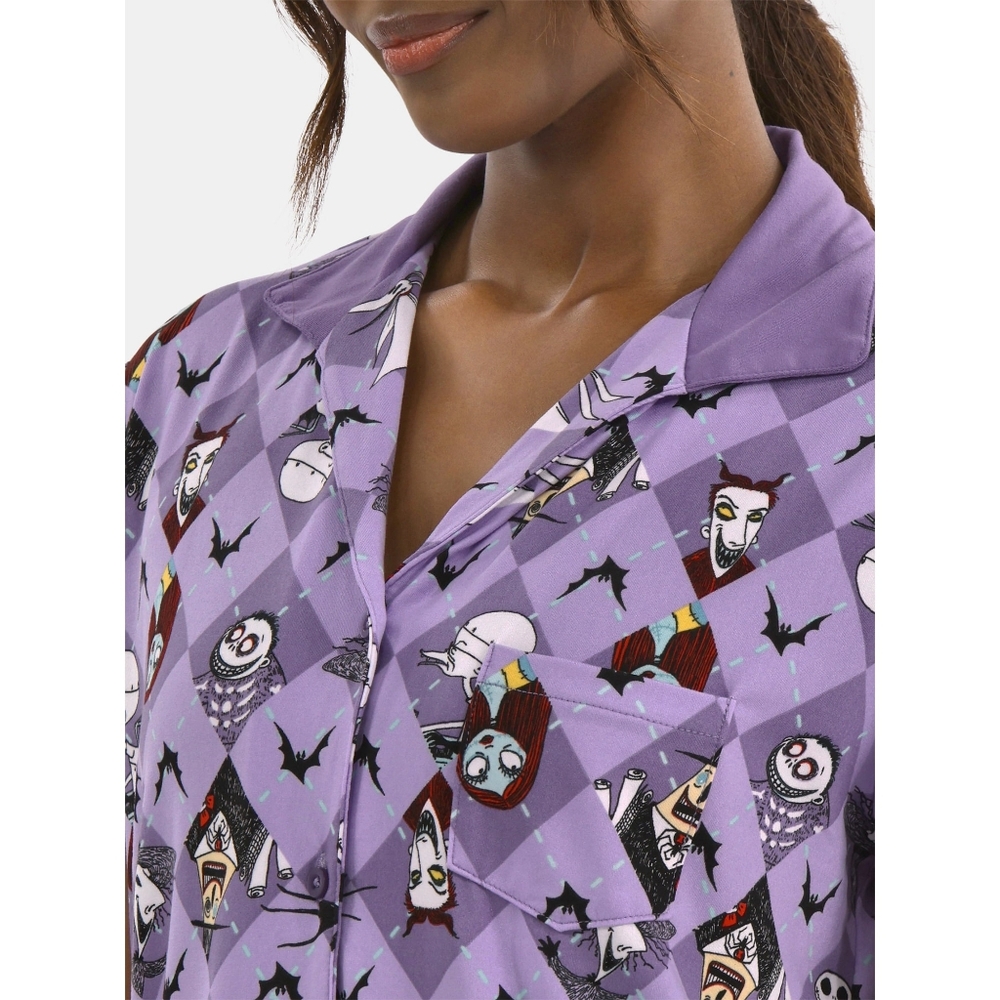 Purple Graphic Pajama Set with Characters